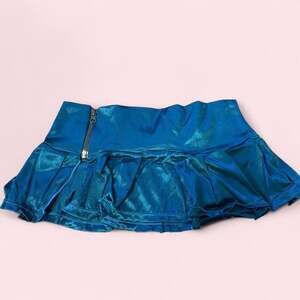 Vintage Y2K Espiral Turquoise Metallic Micro Mini Skirt — Deadstock, Size M/L